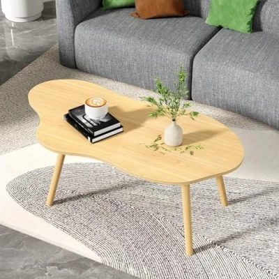 Image of ilkqeppe Coffee Tables for Living Room, Small Table, Mid Century Modern Tea Room Center Minimalist Display Table with Cloud Shape Space ﻿ (Wooden 120cm)