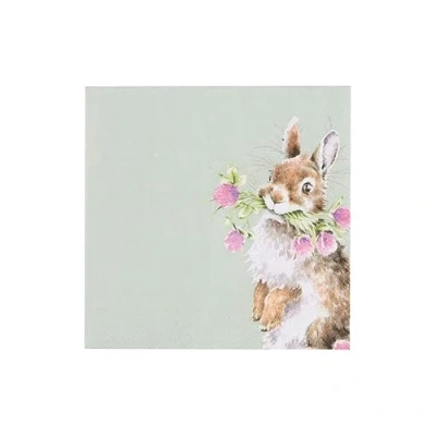 Image of Wrendale Designs Cocktail Napkin Head Clover Heels/The Flower Pot (Rabbit)