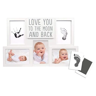 Image of Pearhead Love You to the Moon and Back Collage Baby Frame, Gender Neutral Nursery Décor for New Expecting Parents, Keepsake White