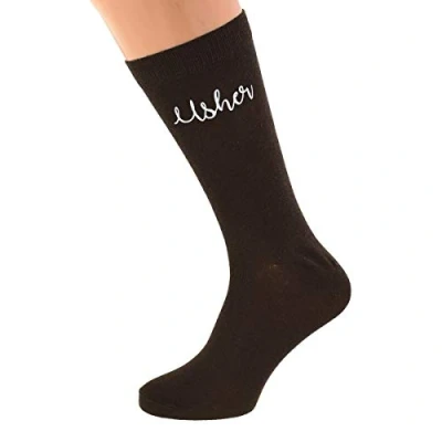 Image of Chocolate Brown Wedding Script Design Socks UK Adult 5 12 in Various Roles (Groomsman)