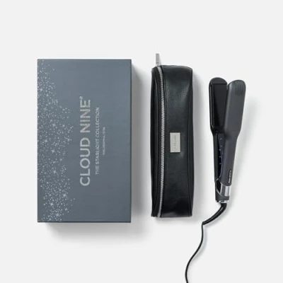 Image of CLOUD NINE The New Wide Iron Hair Straightener Starlight Collection Grey Variable Temperature Control Revive Mode Mineral Infused Plates Digital Display 360 Swivel Cord Shiny Sleek Results