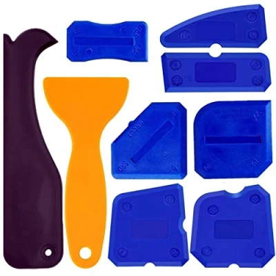 Image of Caulking Tool Kit, 9 Pieces, Silicone Sealant Finishing Grout Scraper Caulk Remover and Nozzle