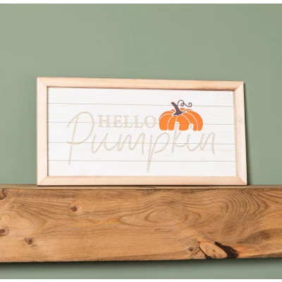 Image of 46cm Hanging Hello Pumpkin Wooden Autumnal Decorative Sign Wall Art