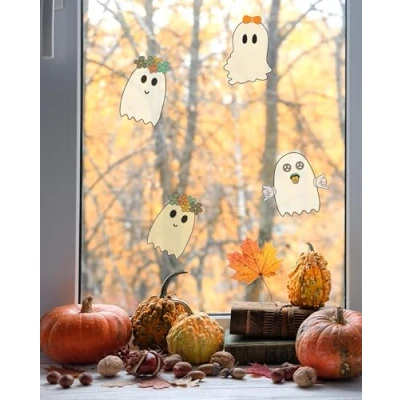 Image of QuoteMyWall Retro Ghosts Halloween Window Stickers, Groovy Decals, Decor, Decorations, Funky Autumn