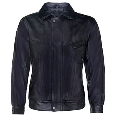 Image of Men&#039;s Black Leather Jacket Classic Buffalo Suede Harrington Tailored Bomber L