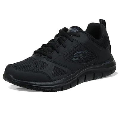 Image of Skechers Men&#039;s Track SYNTAC Sneaker, Black Leather Mesh Trim, 7.5 UK