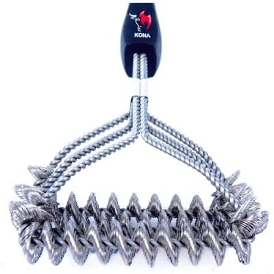 Image of Kona Safe/Clean Grill Brush Bristle Free BBQ for Outdoor 100% Rust Resistant Stainless Steel Barbecue Cleaner Safe Porcelain, Ceramic, Steel, Cast Iron, Grilling Gift