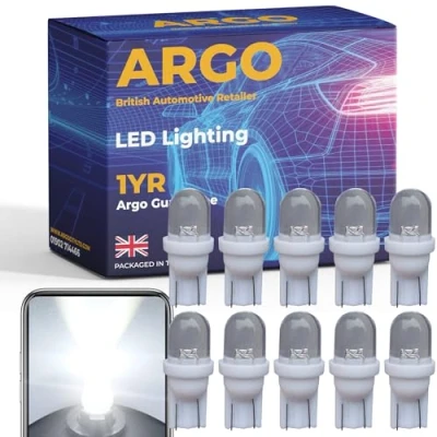 Image of Argo 10 Pcs T10 501 Led Bulbs Xenon White Car Light Interior Upgrade Number Plate Map Dome Courtesy Van Capless Wedge 194 168 W5w Bulb Side 12v