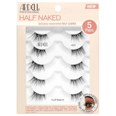 Image of Ardell Half Naked 434 False Eyelashes, Natural Cat Eye Lashes, Light Volume &amp; Lift, Winged Silhouette, Soft Lightweight, Pre Cut Eyelash Strip for Outer Corner 5 Pairs of Lashes