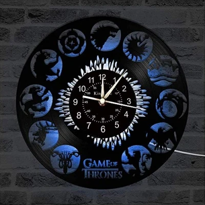 Image of Smotly Vinyl wall clock, Animal roles theme record handmade art creative color night light 7 decoration home clock gift. (Gift hook),With 1,B2