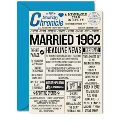 Image of 63rd Anniversary Cards for Men Women Married 1962 Newspaper Happy 63 Wedding Card Husband Wife Grandma Grandad Nan Vintage Retro 1962, 5x7 Inch Greeting