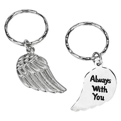 Image of angel wing Metal keyring Always with You message. keyring, double sided a detailed feathered effect and &#039;Always you&#039; inscribed on the reverse side.