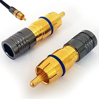 Image of 10x RCA/PHONO Quality Compression Crimp/Crimping Connectors RG6 Coaxial Cable Male AV Audio Plug Video, End, Tool, TV, Amp, Outdoor