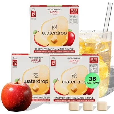Image of waterdrop® Microdrink Apple Multipack 36 Water Flavouring Hydration Cubes Sugar Free, Low Calorie Tablet in Flavour Flavoured Drink Enriched with Vitamin C and B
