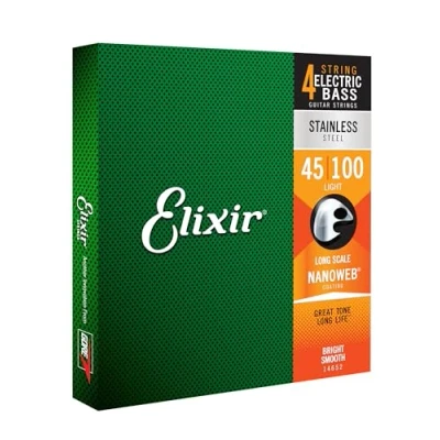 Image of Elixir 14652 Strings Stainless Steel 4 String Bass w NANOWEB Coating, Long Scale, Light (.045 .100)