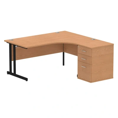 Image of Impulse 1600 RH Crescent Desk Oak Black Cantilever 600 High Ped