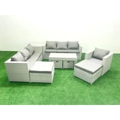 Image of Outdoor Rattan Garden Furniture Set with Grey Cushions Luxury 11 Seater Chair,Coffee Table and Side For Conservatory,Patio Fimous