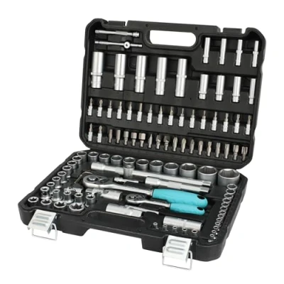 Image of DURATECH Professional Socket Set 108 Piece, 1/2&quot; and 1/4&quot; Square Drive Quick Release Ratchet with Carrying Box, Cr V Sockets, S2 Bits, Universal Joints Extension Bars