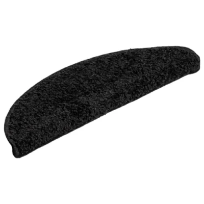 Image of vidaXL Carpet Stair Treads Set of 15, 56x17x3 cm, Non Slip Black Mats, Made Durable 100% PP Tufted, Washable, and Foldable