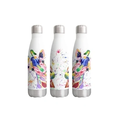 Image of Vixar Giraffe Animals Watercolour Rainbow Art Bottle Double Wall Insulated Stainless Steel Sport Drinks 500ml White Gift Ideal for School Work Office Oudoor Sports Keeps Hot and Cold