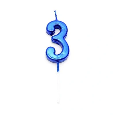 Image of SHATCHI Blue 3 Number Candle Boys Birthday Wedding Anniversary New Year Party Cake Decorations Topper,4.5 cm
