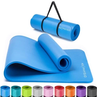 Image of Yoga Mat by KG Physio 8mm Thick Mats for Women and Men Foam Exercise Non Slip Gym Pilates Home Workout at Fitness Strap Included