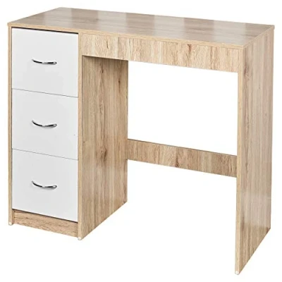 Image of URBNLIVING 3 Drawer Wooden Bedroom Dressing Table (Oak Carcass + White Drawers)