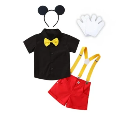 Image of Lito Angels Mickey Costume Suspender Suit Fancy Dress Up Set with Mouse Ears Headband and White Gloves for Kids Boys Age 3 4 Years (Tag number 110)