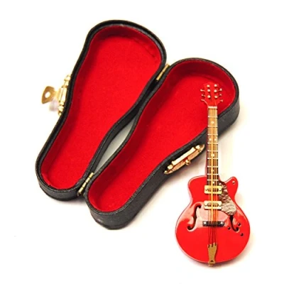 Image of Tumdee Miniatures Dolls House Non Working Wooden Red Gibson Guitar
