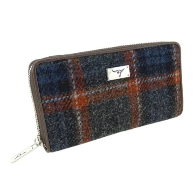 Image of Glen Appin Harris Tweed Large Zip Purse LB2100 Staffa (Colour 127 Grey/Rust)
