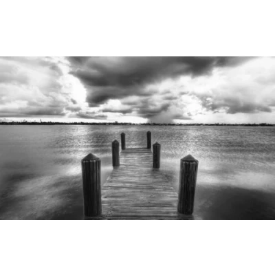 Image of LARGE PHOTOGRAPHY CANVAS ART BLACK and WHITE BRIDGE ON SEA 34 x 20 inches mounted ready to hang
