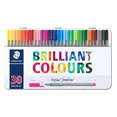 Image of STAEDTLER Triplus Fineliner Pens Metal Gift Tin of 30 Brilliant Colours 0.3mm