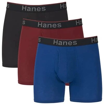 Image of Hanes Men&#039;s Comfort Flex Fit Total Support Pouch Briefs, 3 pack Boxer Blue/Red/Black Regular Leg, S UK