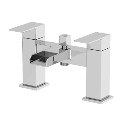 Image of Architeckt® Dakota Bathroom Waterfall Bath Shower Mixer Tap No Attachments Square Twin Lever Handle for Bathtub Modern, Chrome