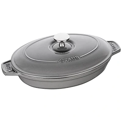 Image of STAUB Oval Hot Plate, Graphite Grey, 23 cm