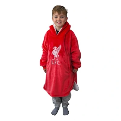 Image of Liverpool FC Character World Official Hugzee Oversized Wearable Hooded Fleece, Super Warm and Cosy Premium Sherpa Lined, Redout Design, Perfect For Teens, Women Men, One Size 110cm+