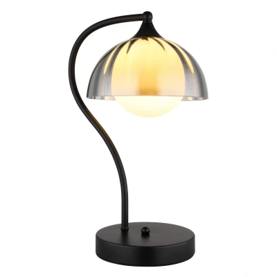 Image of Eva Bedside Table Lamp Matt Black Smoke Glass Shade 1x G9