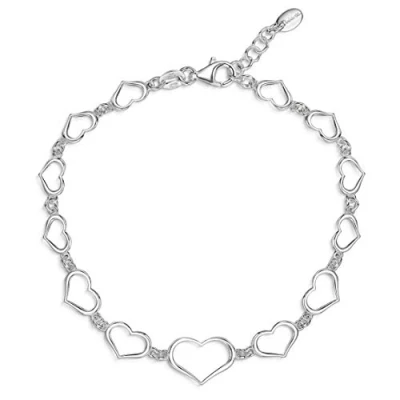 Image of Amberta 925 Sterling Silver 2.8 mm Bracelet for Women Adjustable Rolo Chain Multi Heart Charms Length 7&quot; to 8 in / 18 20 cm