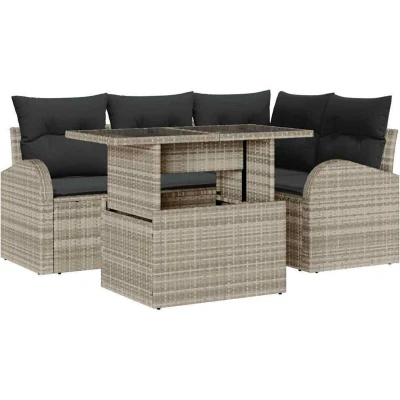 Image of vidaXL 5 Piece Garden Sofa Set with Cushions Light Grey Poly Rattan