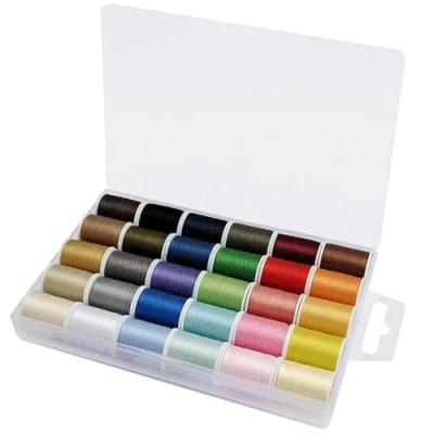 Image of 30 Color All Purpose Polyester Sewing Thread Set 1,350m Total, 45m (50 Yards) Per Roll Suitable for Hand and Machine Includes Black White Threads