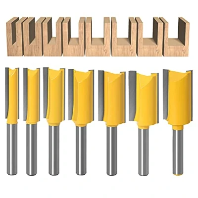 Image of WSOOX 1/4 Inch Shank Straight Router Bit Set, 7 pcs Milling Cutter Woodworking Slotting Bits