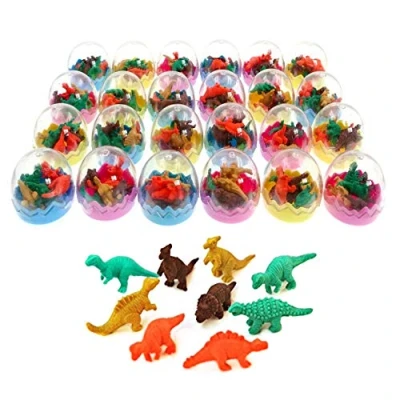 Image of JZK 24x Dinosaur Eggs with Little Rubber Toy Mini Pencil Eraser Set for Children Party Favours Kids Birthday Bag fillers Easter Egg Hunt Gift Boys Girls