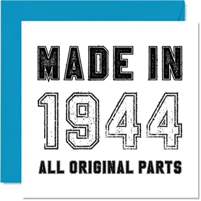Image of 80th Birthday Card for Men Women Him Her Made in 1944 All Original Parts Funny Eighty Eightieth Grandad Grandma Mum Dad, 145mm x Humour Greeting Cards