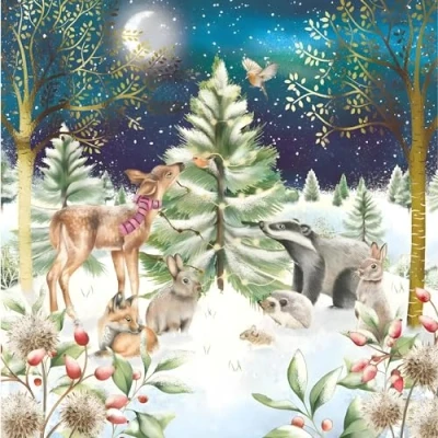 Image of GBCC Charity Christmas Cards Pack of 10 with Forest Animals Scene Eco Friendly Xmas Multipack Envelopes