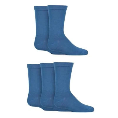 Image of SockShop Boys and Girls 5 Pair Plain Bamboo Socks with Comfort Cuff Handlinked Toes Denim 9 12 Kids (4 7 Years)