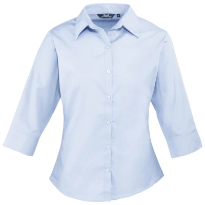 Image of Premier Womens 3/4 Sleeve Poplin Blouse / Plain Work Shirt (Light Blue) Size 12 UK