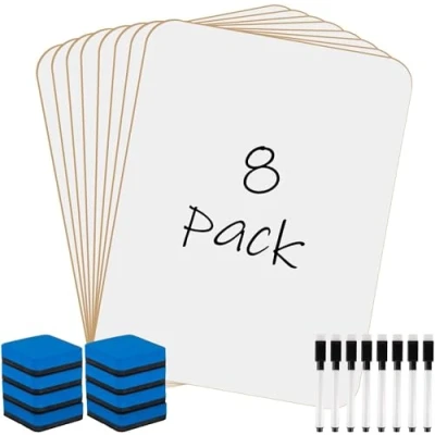 Image of KAHEIGN 8Pcs Small Dry Erase White Boards, 21CM x 30CM Double Sided Mini Whiteboard Durable Portable Board with 8 Pens and Erasers for Student Teacher Classroom Home Office Supplies