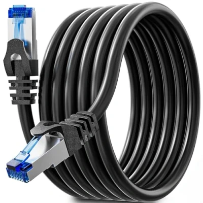 Image of Cat 6 Ethernet Cable 10m, Internet High Speed Wifi 1000Mbps Gigabit Network FTP Shielded Patch Weatherproof 23AWG LAN Black Wlan Indoor for Router