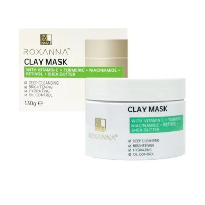 Image of Roxanna Clay Facial Mask 130g with Kaolin, Vitamin C, Turmeric, Niacinamde, Retinol, Shea Butter for Deep Cleansing, Skin Brightening, Face Hydrating and Oil Control
