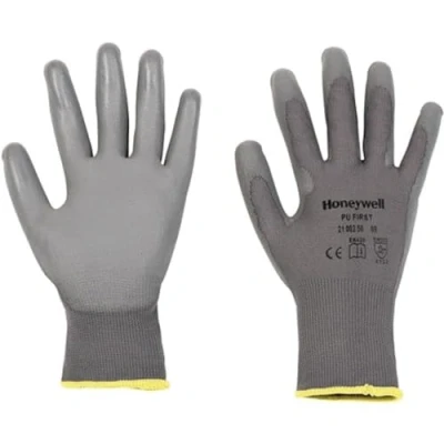 Image of Honeywell 2100250 07 PU FIRST Grey General Purpose Polyamide Knit Gloves, Fine Handling in Dry environment, Lightweight, 26 cm Length, Size (Pack of 10 Pairs)